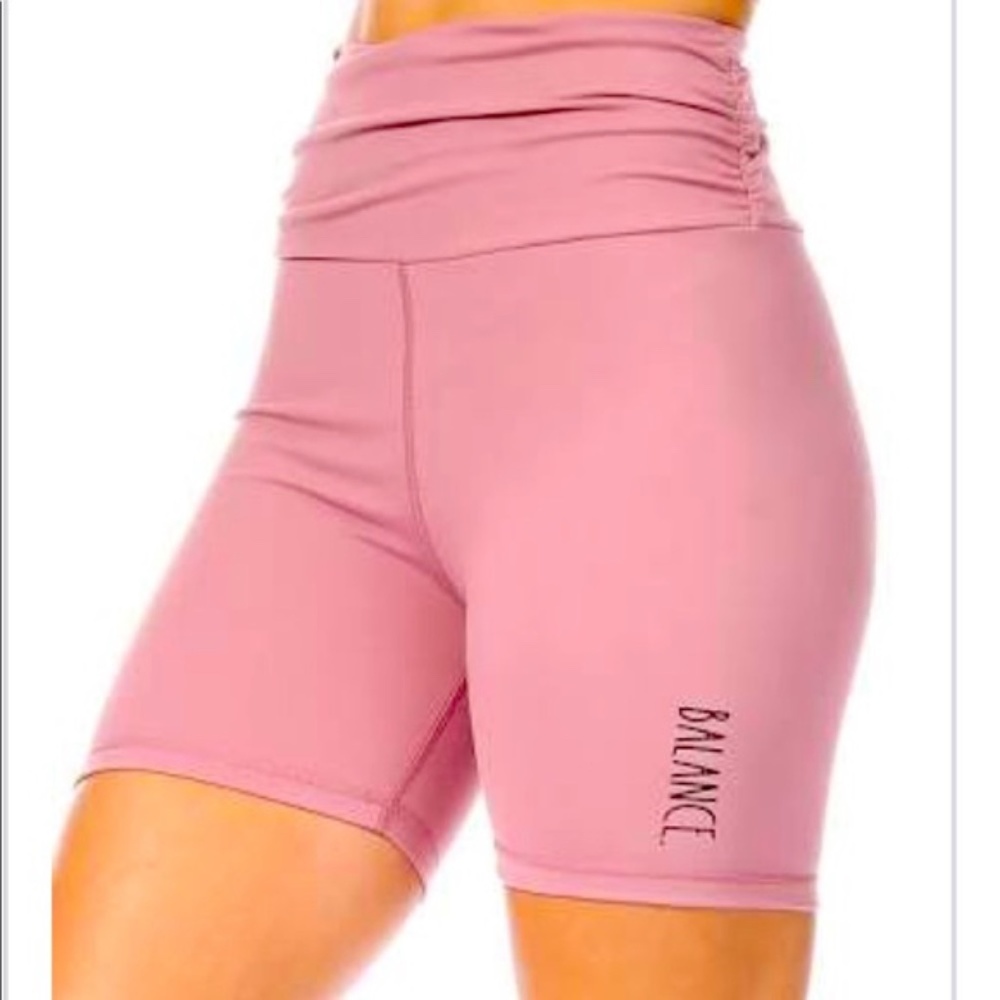 🆕Rae Dunn Women's "BALANCE" High-Waisted Fold-Over Biker Shorts